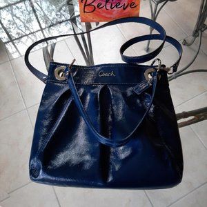 Coach Blue Patent Leather Ashley Hippie Crossbody Shoulder Bag Handbag Like New